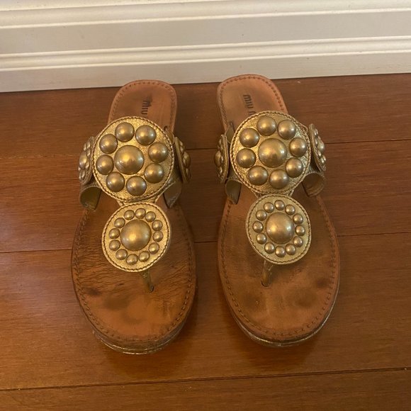 Gold Miu Miu Sandals - Picture 3 of 4